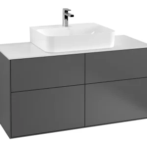 Villeroy & Boch Finion Waschbeckenunterschrank für Becken mittig ohne Regal für Finion / Memento 2.0 4 Auszüge 1200 x 603 x 501 mm - Anthracite Matt Lacquer / Glass White Matt Wochenendangebot