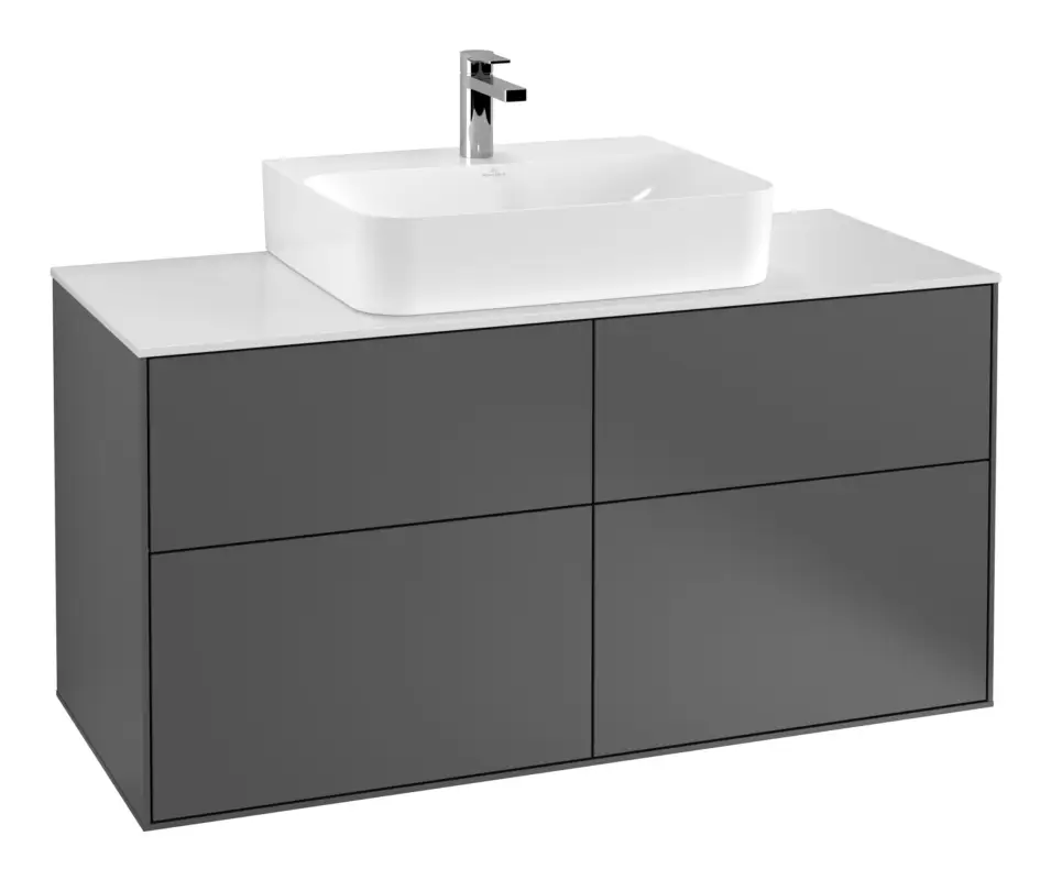 Villeroy & Boch Finion Waschbeckenunterschrank für Becken mittig ohne Regal für Finion / Memento 2.0 4 Auszüge 1200 x 603 x 501 mm - Anthracite Matt Lacquer / Glass White Matt Wochenendangebot