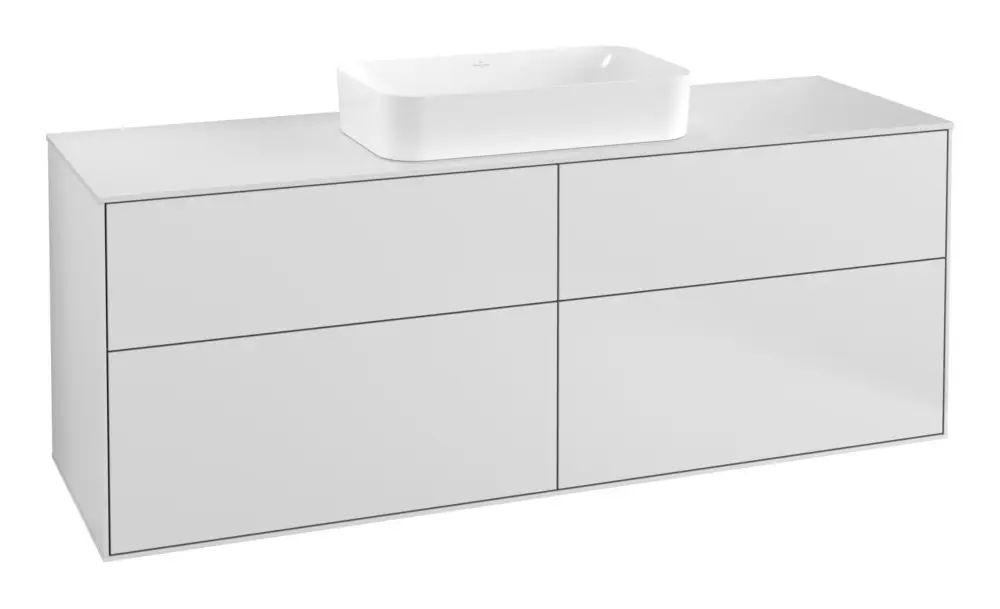 Villeroy & Boch Finion Waschbeckenunterschrank für Becken mittig ohne Regal für Finion 4 Auszüge mit Beleuchtung (2x LED) mit Hahnloch 1600 x 603 x 501 mm - White Matt Lacquer / Glass White Matt Jetzt Kaufen