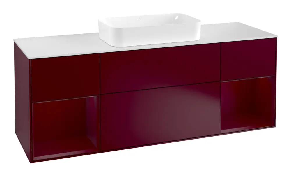 Villeroy & Boch Finion Waschbeckenunterschrank für Becken mittig Regal links/rechts für Finion 4 Auszüge mit Beleuchtung (4x LED) 1600 x 603 x 501 mm - Peony Matt Lacquer / Glass White Matt Sale