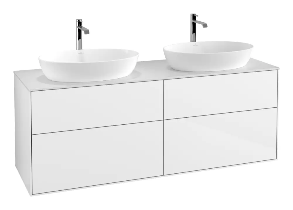 Villeroy & Boch Finion Waschbeckenunterschrank für 2 Becken ohne Regal für Artis / Collaro eckig 4 Auszüge 1600 x 603 x 501 mm - Glossy White Lacquer / Glass White Matt Solange Der Vorrat Reicht