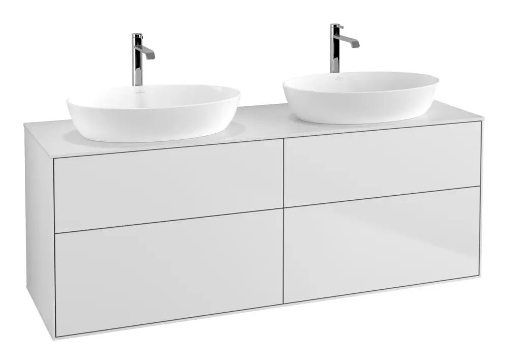 Villeroy & Boch Finion Waschbeckenunterschrank für 2 Becken ohne Regal für Artis / Collaro eckig 4 Auszüge 1600 x 603 x 501 mm - White Matt Lacquer / Glass White Matt Expressversand