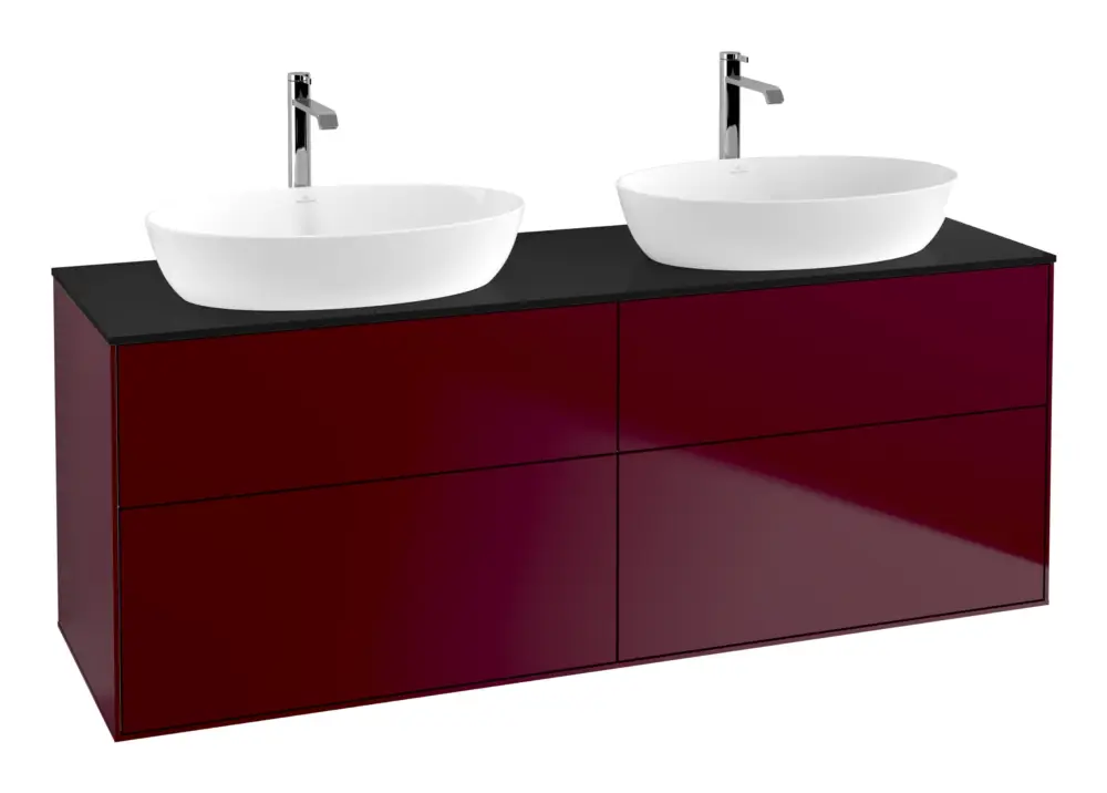Villeroy & Boch Finion Waschbeckenunterschrank für 2 Becken ohne Regal für Artis / Collaro eckig 4 Auszüge 1600 x 603 x 501 mm - Peony Matt Lacquer / Glass Black Matt Jetzt Kaufen