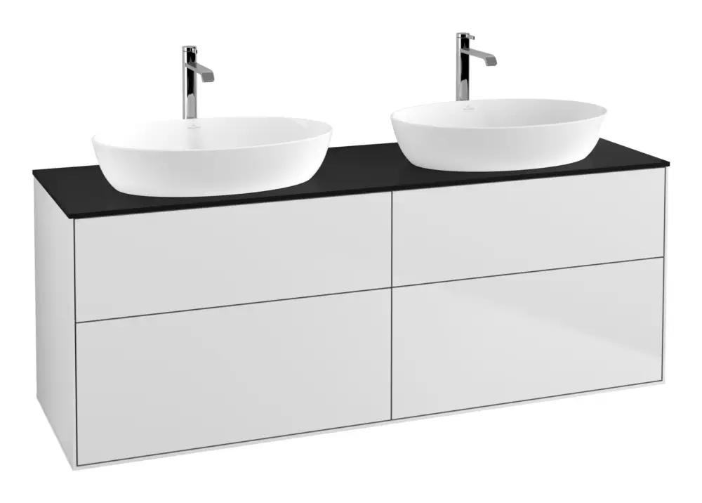 Villeroy & Boch Finion Waschbeckenunterschrank für 2 Becken ohne Regal für Artis / Collaro eckig 4 Auszüge 1600 x 603 x 501 mm - White Matt Lacquer / Glass Black Matt Knallerangebot