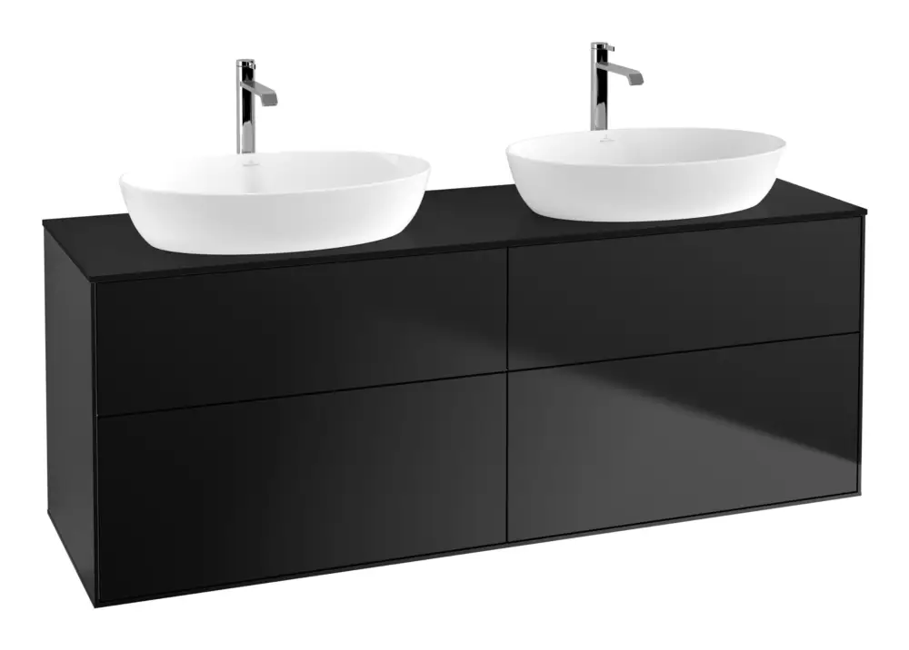 Villeroy & Boch Finion Waschbeckenunterschrank für 2 Becken ohne Regal für Artis / Collaro eckig 4 Auszüge 1600 x 603 x 501 mm - Black Matt Lacquer / Glass Black Matt Bestpreis