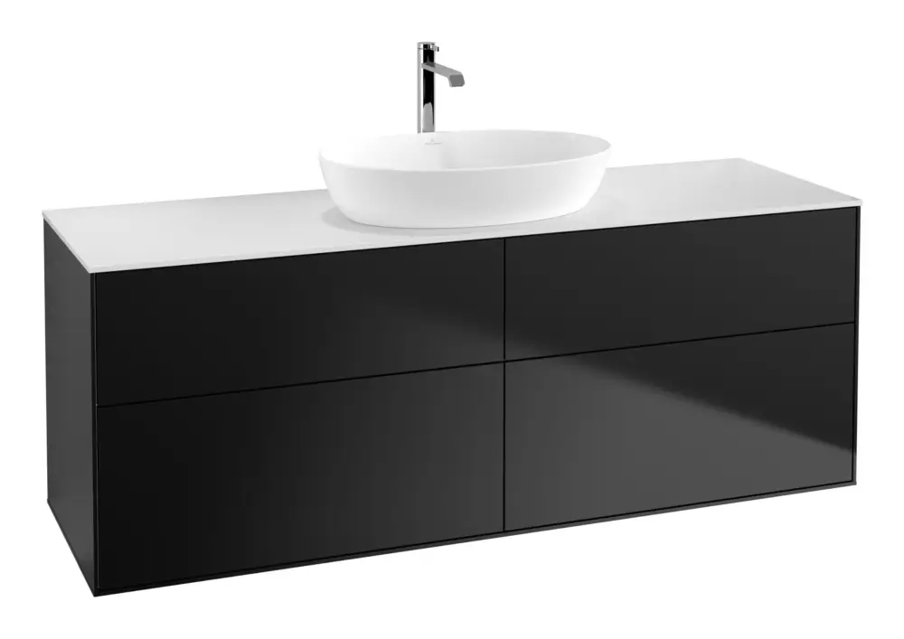 Villeroy & Boch Finion Waschbeckenunterschrank für Becken mittig ohne Regal für Artis / Collaro eckig 4 Auszüge 1600 x 603 x 501 mm - Black Matt Lacquer / Glass White Matt Wochenendangebot
