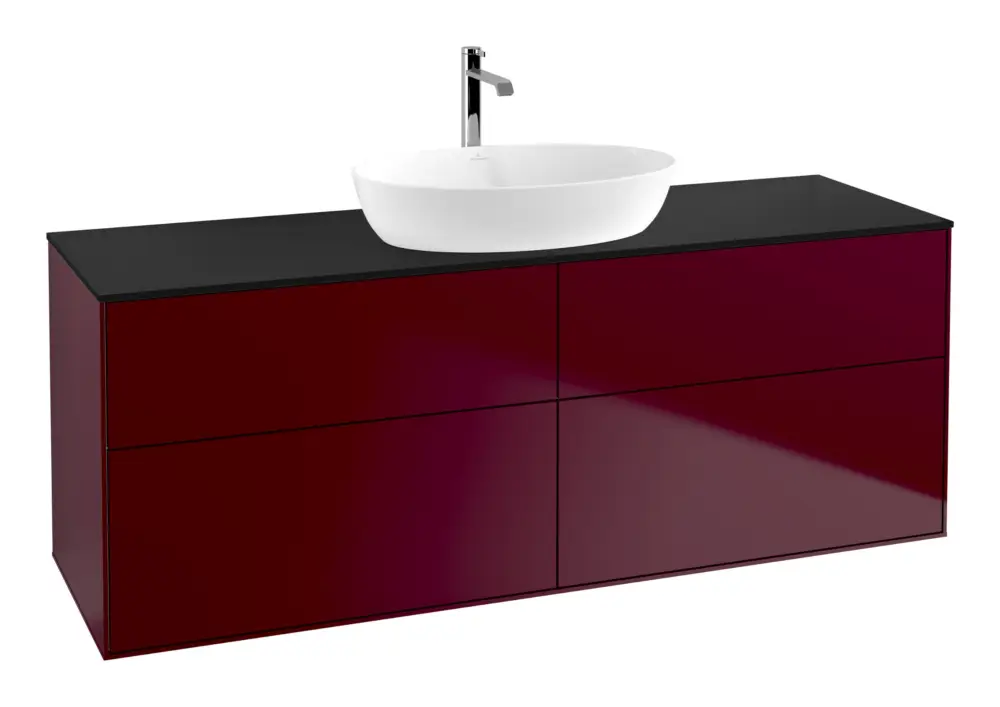Villeroy & Boch Finion Waschbeckenunterschrank für Becken mittig ohne Regal für Artis / Collaro eckig 4 Auszüge 1600 x 603 x 501 mm - Peony Matt Lacquer / Glass Black Matt Bestseller