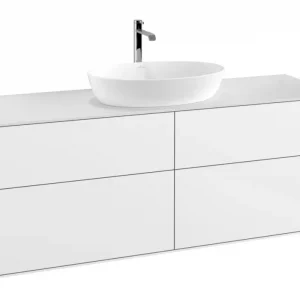 Aktuell Villeroy & Boch Finion Waschbeckenunterschrank für Becken mittig ohne Regal für Artis / Collaro eckig 4 Auszüge mit Beleuchtung (2x LED) 1600 x 603 x 501 mm - Glossy White Lacquer / Glass White Matt