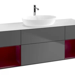Aktuell Villeroy & Boch Finion Waschbeckenunterschrank für Becken mittig Regal links/rechts für Artis / Collaro eckig 4 Auszüge mit Beleuchtung (4x LED) 1600 x 603 x 501 mm - Anthracite Matt Lacquer / Peony Matt Lacquer / Glass White Matt