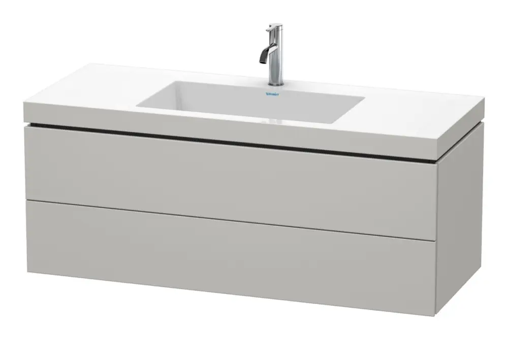 Nur Heute Duravit L-Cube c-bonded Komplett-Set mit 2 Auszügen mit Hahnloch ohne Überlauf 1200 x 500 x 480 mm - Betongrau Matt