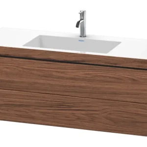 Duravit L-Cube c-bonded Komplett-Set mit 2 Auszügen mit Hahnloch ohne Überlauf 1200 x 500 x 480 mm - Nussbaum dunkel Matt Ausverkauf