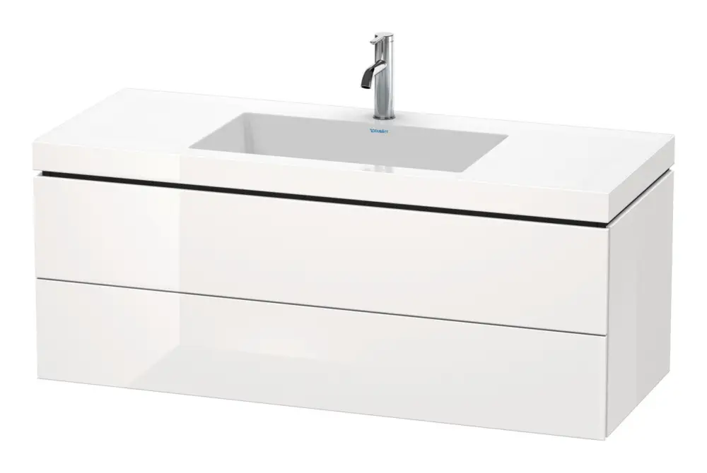 Duravit L-Cube c-bonded Komplett-Set mit 2 Auszügen mit Hahnloch ohne Überlauf 1200 x 500 x 480 mm - Schwarz Hochglanz Lack Preisreduziert