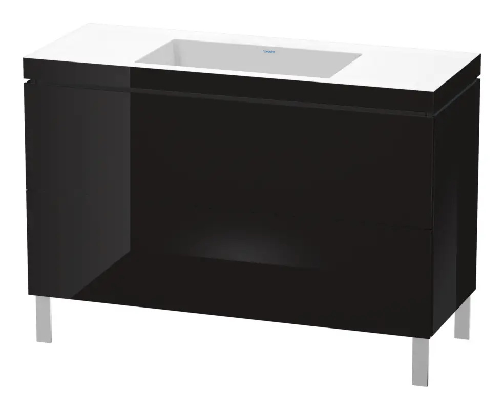Duravit L-Cube c-bonded Komplett-Set mit 2 Auszügen ohne Hahnloch ohne Überlauf 1200 x 698 x 480 mm - Schwarz Hochglanz Lack Preisknaller