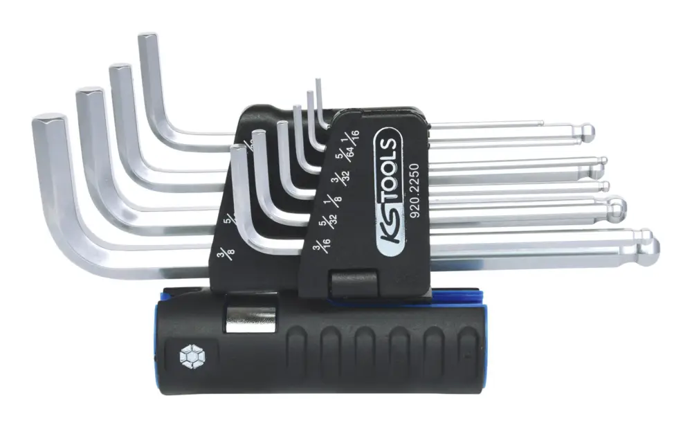Letzte Chance KS Tools 3 in 1 Innensechskant-Winkelstiftschlüssel-Satz, 10-teilig lang, Kugelkopf, Zoll