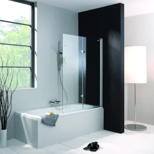 Neuheit Hüppe 501 Design pure Badewannenabtrennung Schwingfalttür Weiß Grau getönt - 1000mm / 1500mm - Anschlag Rechts