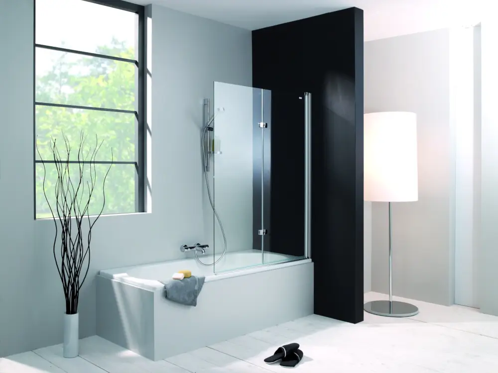 Billig Hüppe 501 Design pure Badewannenabtrennung Schwingfalttür Weiß Sand-Plus mit Anti-Plaque - 1000mm / 1500mm - Anschlag Rechts