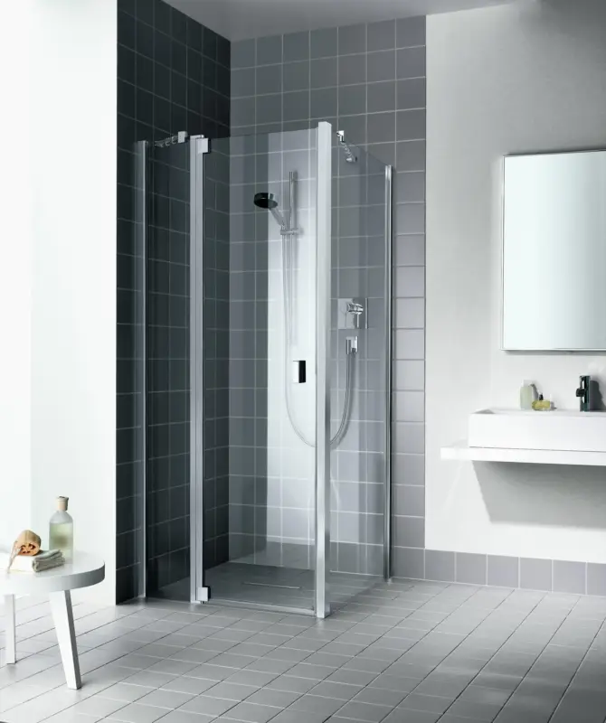 Kermi Raya Pendeltür 1-flügelig mit Festfeld für Nische oder Seitenwand Klarglas hell KermiClean Silber Mattglanz 103 cm x 200 cm Anschlag links Solange Der Vorrat Reicht