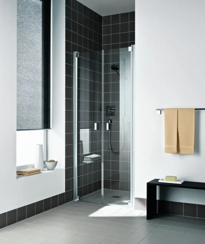 Jetzt Kaufen Kermi Raya Pendeltür 2-flügelig für Nische oder für Seitenwand Milchglas SR Opaco KermiClean Silber Hochglanz 90 cm x 200 cm