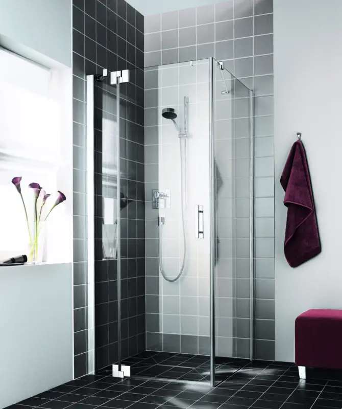 Top-Angebot Kermi Filia XP Pendeltür 1-flügelig mit Festfeld für Seitenwand Klarglas hell Silber Hochglanz 140 cm x 200 cm Anschlag links Montage auf Duschwanne