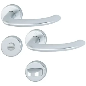 Hoppe Marseille Aluminium-Rosetten-Türgriff-Garnitur 1138/42KV/42KVS mit Schlitzkopf/Olive für Bad/WC-Türen - silberfarben Preis Gesenkt