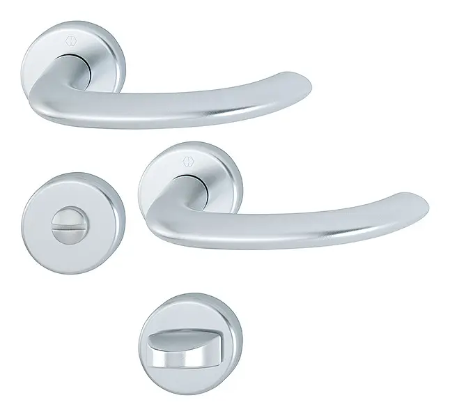 Hoppe Marseille Aluminium-Rosetten-Türgriff-Garnitur 1138/42KV/42KVS mit Schlitzkopf/Olive für Bad/WC-Türen - silberfarben Preis Gesenkt