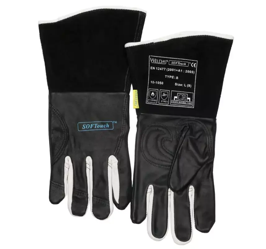 5-Finger-Schweißerhandschuhe WELDAS 10-1050 L WIG/TIG aus Rind-Vollleder mit weißen Ziegen-Vollleder an den Fingerseiten, L=35 cm, Gr. 9 (1 Paar) Neuheit