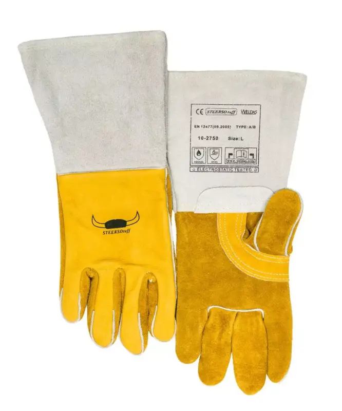 Bestseller 5-Finger-Schweißerhandschuhe WELDAS 10-2750 L MIG/MAG/MMA aus Rindnarbenleder, L=36 cm, Gr. 9, Öl & Wasser beständig (1 Paar)