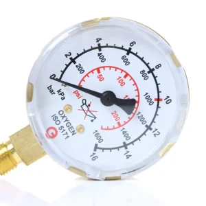 Abverkauf Arbeitsdruckmanometer (Sauerstoff) Ø 63mm, 0-16 bar, AG 1/4' untenfür Druckregler zu Stahlflasche