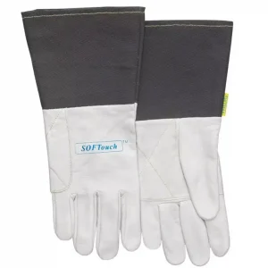 5-Finger-Schweißerhandschuhe WELDAS 10-1004 XL WIG/TIG aus Ziegen-Vollleder mit Stuple aus flammenhemmender Baumwolle und verstärkter Handfläche, L=35 cm, Gr. 9,5 (1 Paar) Kracherpreis