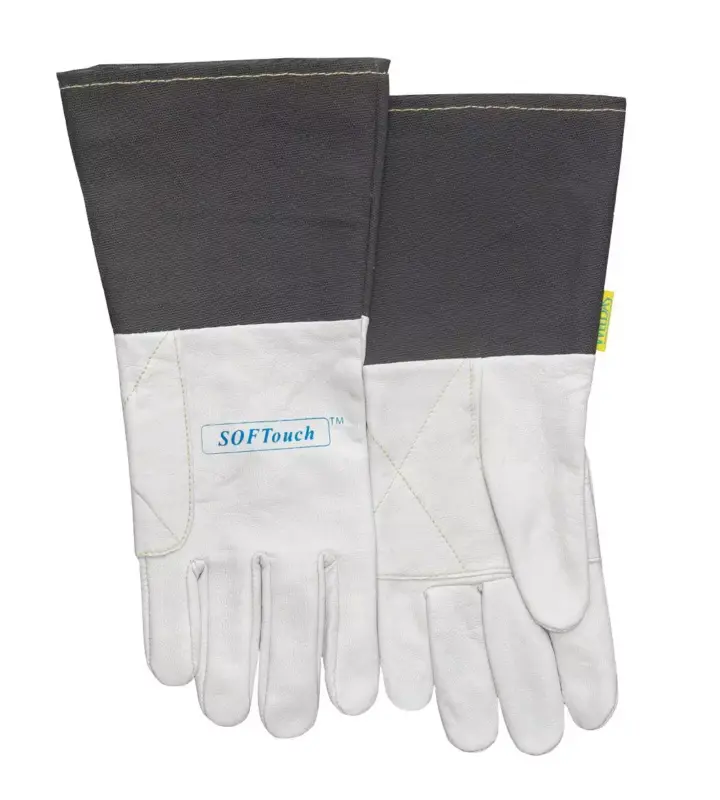 5-Finger-Schweißerhandschuhe WELDAS 10-1004 XL WIG/TIG aus Ziegen-Vollleder mit Stuple aus flammenhemmender Baumwolle und verstärkter Handfläche, L=35 cm, Gr. 9,5 (1 Paar) Kracherpreis