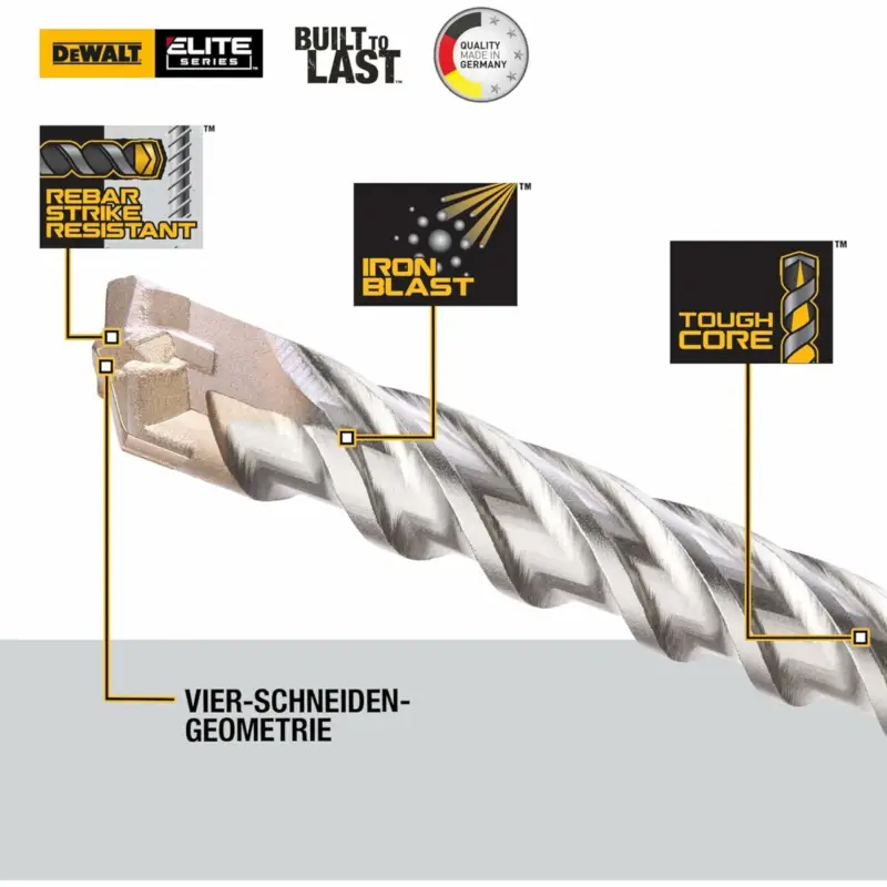 Dewalt SDS-Plus Elite Hammerbohrer DT8932 (10x460x400mm, mit Vier-Schneiden-Geometrie, Vollhartmetall-Kopf & Iron Blast Technologie, für den Einsatz in Beton, Mauerwerk, Natur- & Kunststein) Ausverkauf