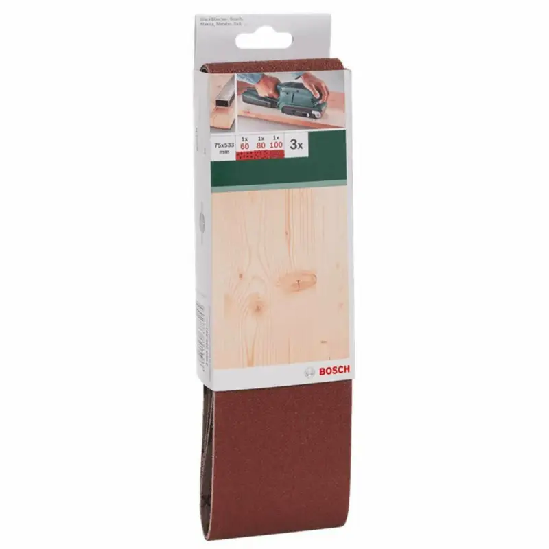 Bosch Schleifband 3 Stück, 75 x 533 mm Körnung 60 80 100für Bandschleifer Abverkauf