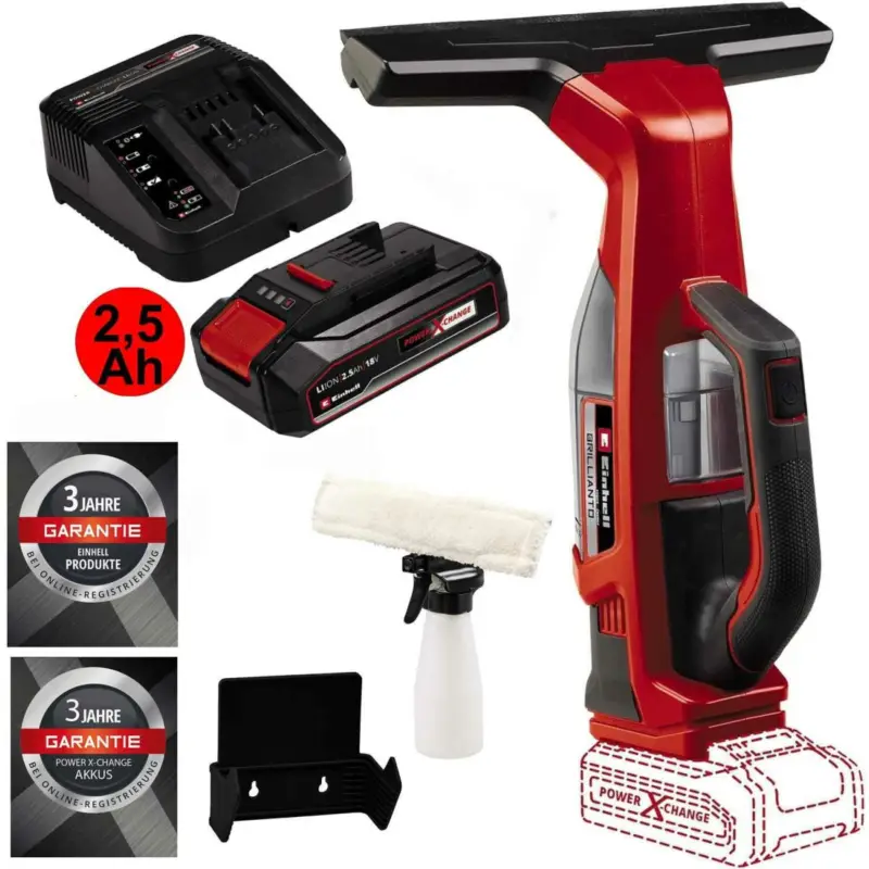 Einhell Akku-Fensterreiniger BRILLIANTO 18 V, 28 cm lange Saugdüse,inkl. Sprühflasche mit Mikrofasertuch, mit Akku Nur Heute