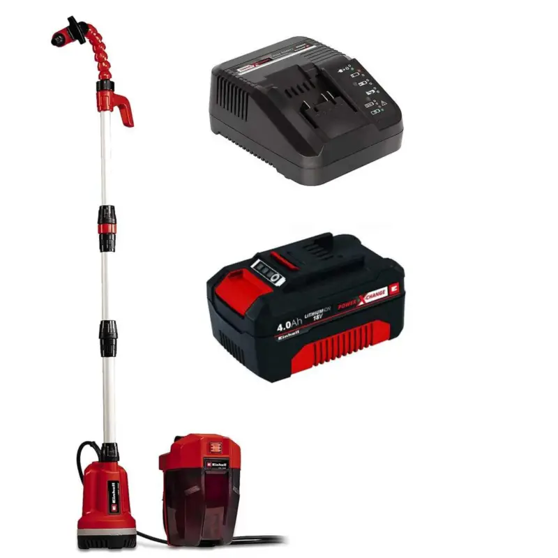 Saisonangebot Einhell Akku Regenfasspumpe GE-PP 18 RB Li18V ( mit Akku 4.0 Ah / Ladegerät ) Power X-Change (18 V, Förderdruck max. 2 bar, max. 3.000 L/h, flexible Batteriebox