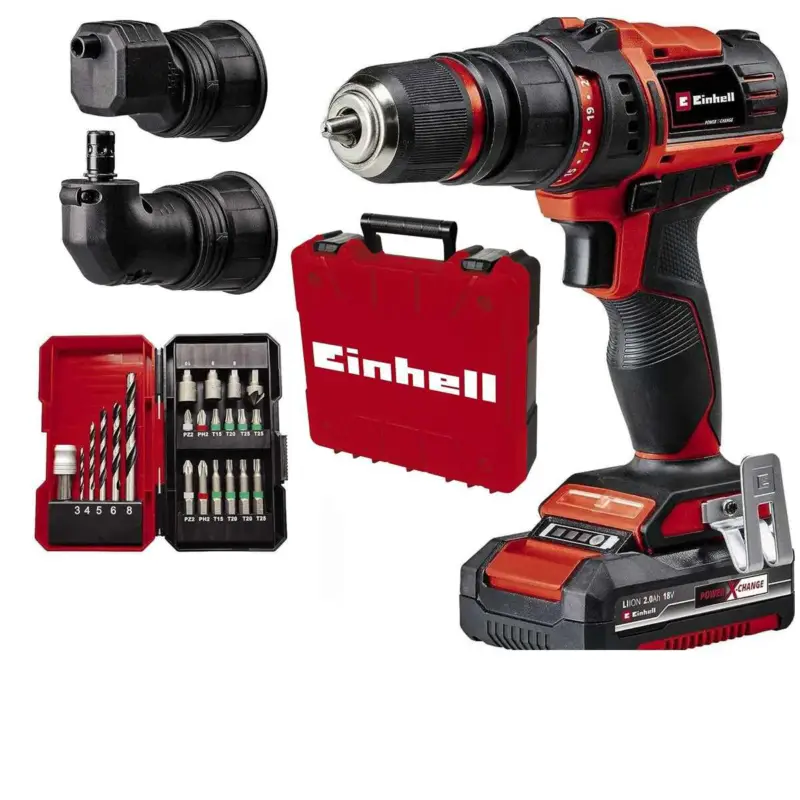 Zertifiziert Einhell Akku-Bohrschrauber TE-CD 18/45 3X-Li+22 / 18V 45 Nm,22-tlg.Bitset, 2,0 Ah-Akku, Ladegerät + E-Box