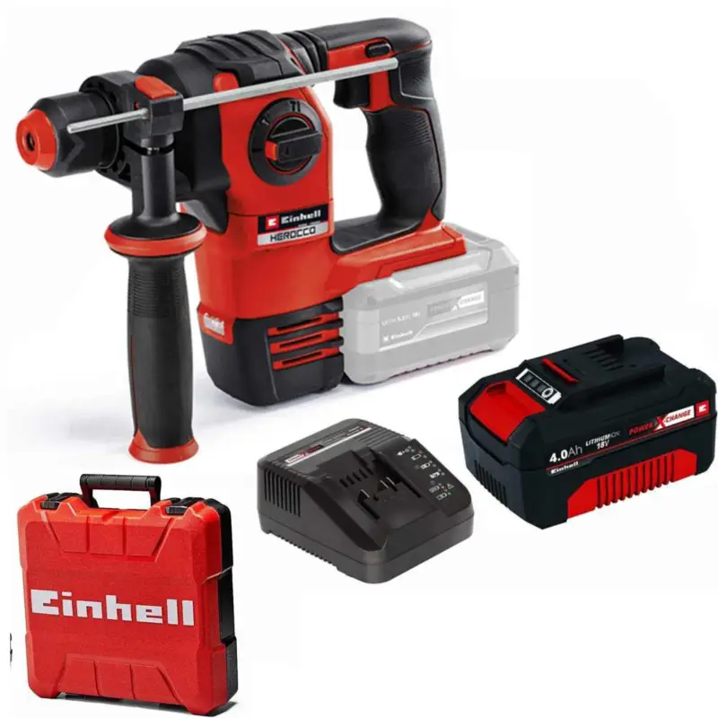 Finale Aktion Einhell Professional Akku-Bohrhammer HEROCCO 18/20PXC SDS-plus + Akku 4.0 Ah + Ladegerät + Koffer