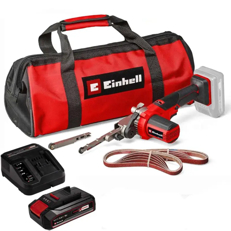 Expressversand Einhell Bandfeile TE-BF 18 Li 18V Akku 2.5 Ah 2 x Schleifarme 9 mm und 13 mm