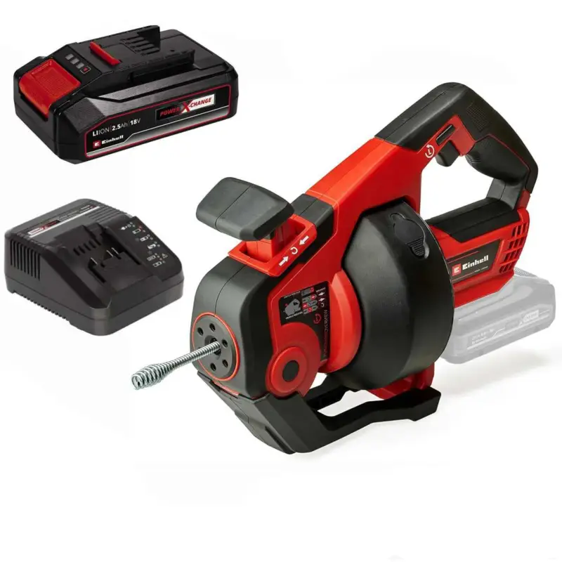 Direktkauf Einhell Rohrreiniger TE-DA 18/760 Li 18V, 7,6 m Spirale Akku 2,5 Ah, Ladegerät