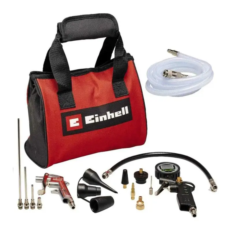 Heißes Angebot Einhell Kompressoren-Zubehör 15-tlg. Druckluftset, Ausblaspistole,Reifenfüller, Gewebeschlauch, 8x Adapter, Tasche,