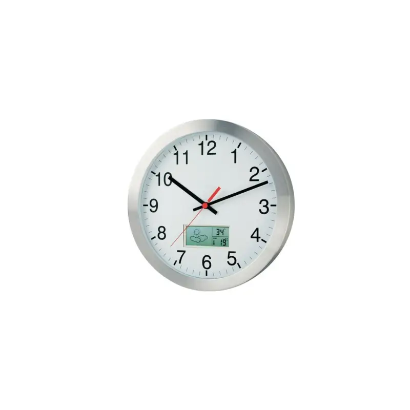 Wanduhr Funkuhr Alu.mattsilber 1,5 V D.300mm Zahlen m.Thermo-/Hygrometer Direkt Vom Hersteller